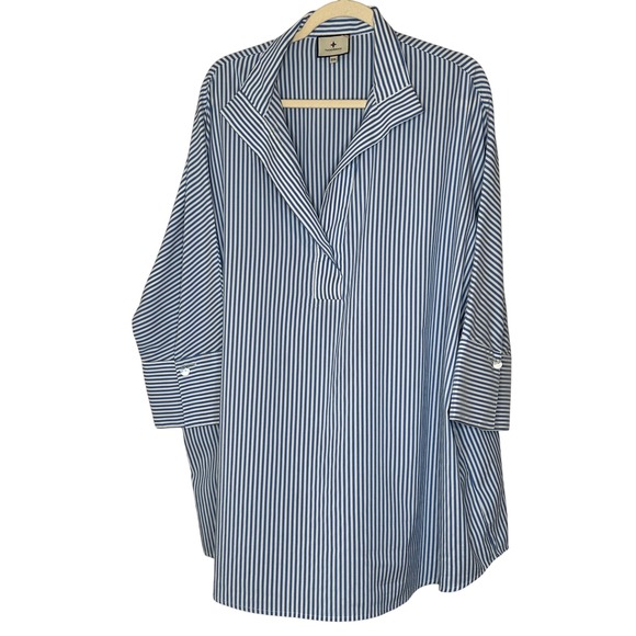 Tuckernuck XXXL Blue White Striped Willow Tunic Top Button Down Shirt Preppy - Picture 1 of 16